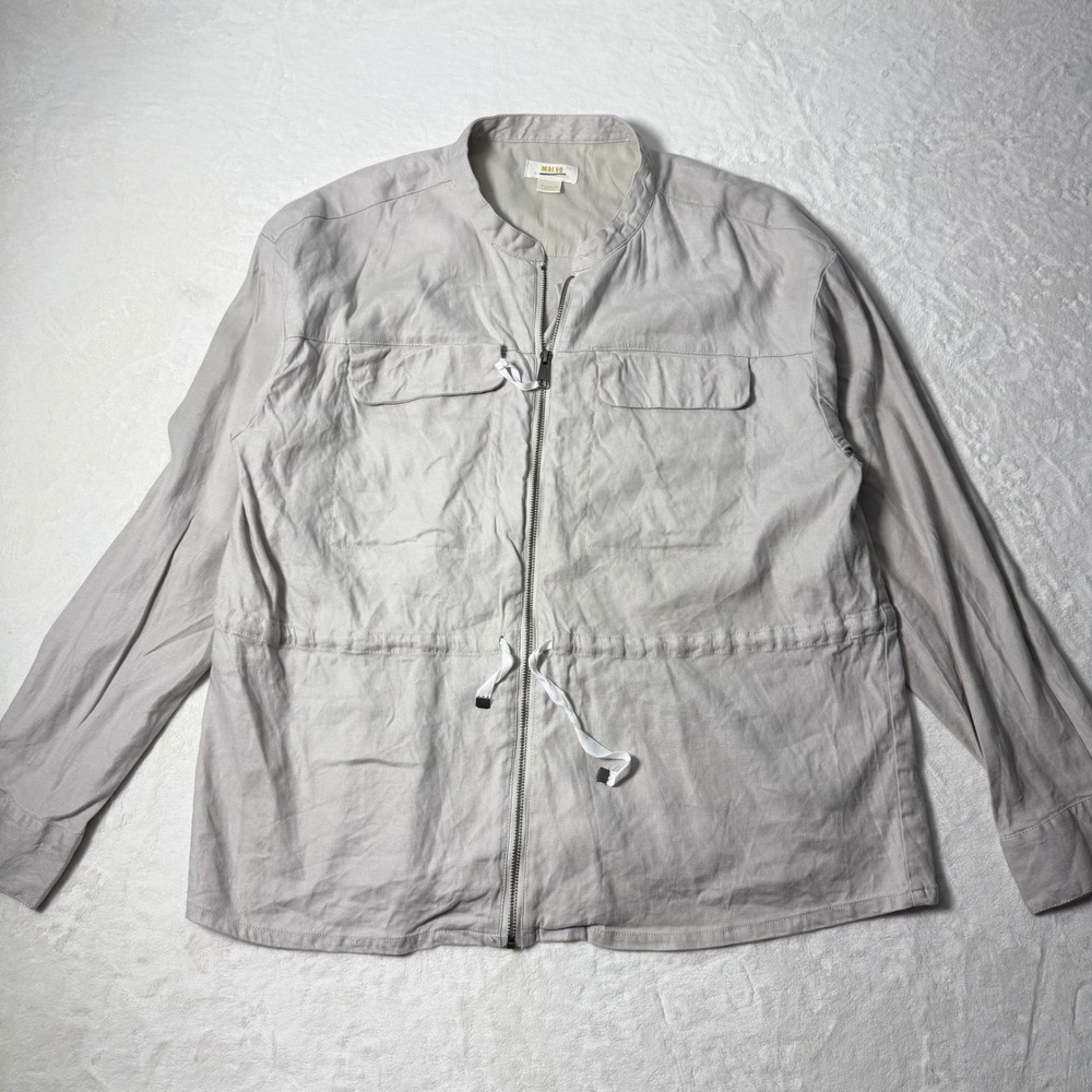 Anthropologie Maeve Light Jacket Size XL Beige‎ Linen Blend Full Zip Cinch Waist